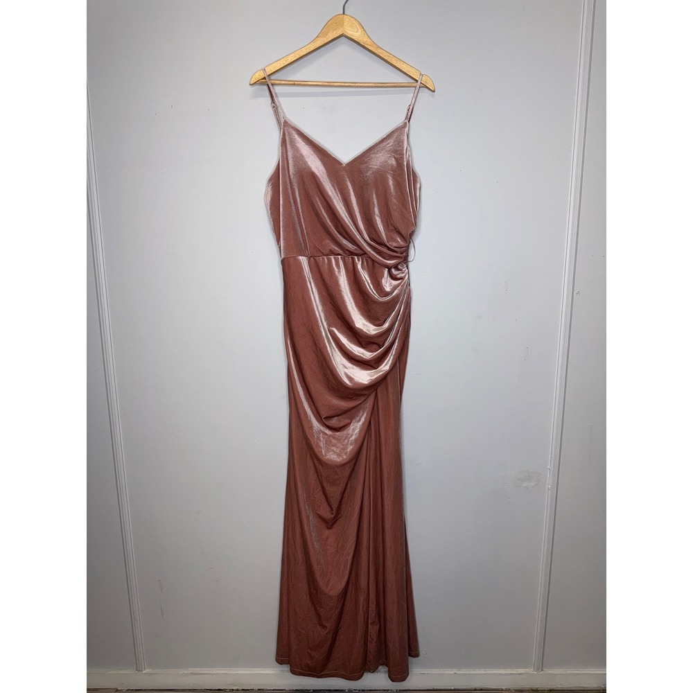 Revelry Blush Dusty Rose Velvet Draped Gown Rory Dress Size 14 - Picture 6 of 14